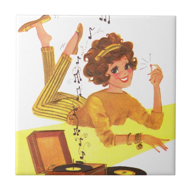 60's Record Playing Girl Tile (Front)