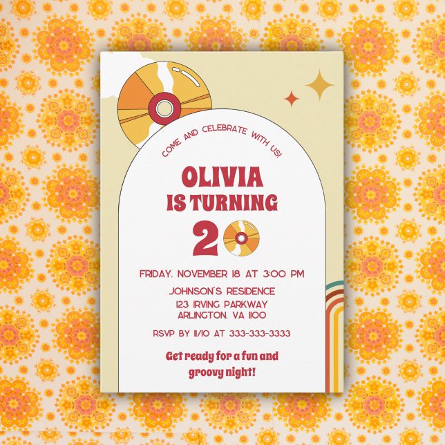 60s Retro 20th 30th Adult Groovy Birthday Party Invitation (Creator Uploaded)