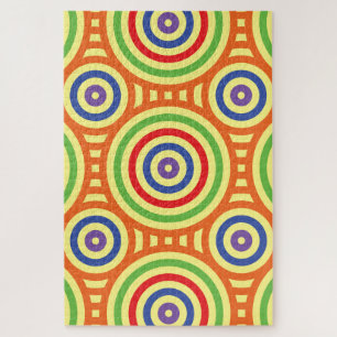 60s Retro Circular Geometric Pattern. Red, Green Jigsaw Puzzle