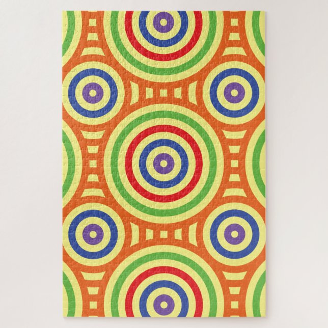 60s Retro Circular Geometric Pattern. Red, Green Jigsaw Puzzle (Vertical)