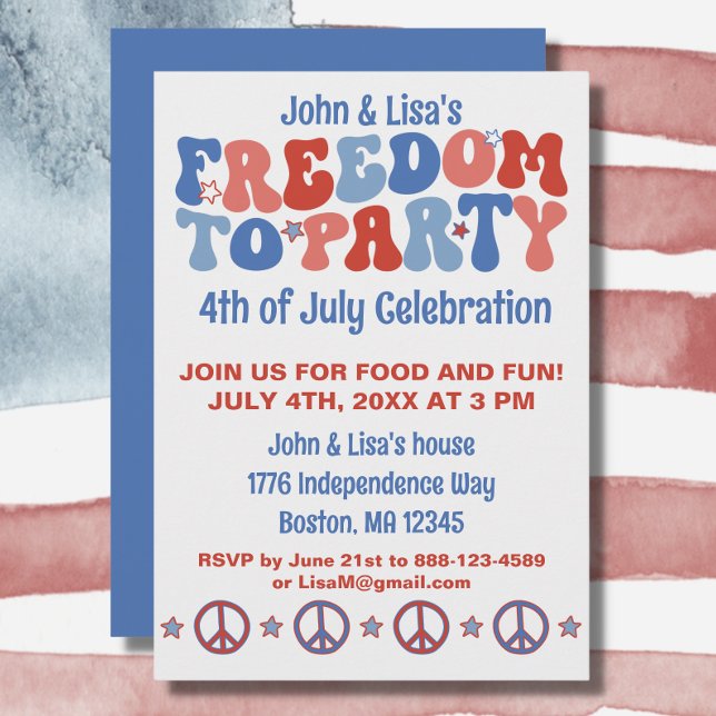 60s Retro Groovy 4th of July Freedom Party Invitation (Your 4th of July party will be a hit with this groovy "freedom to party" invitation.)