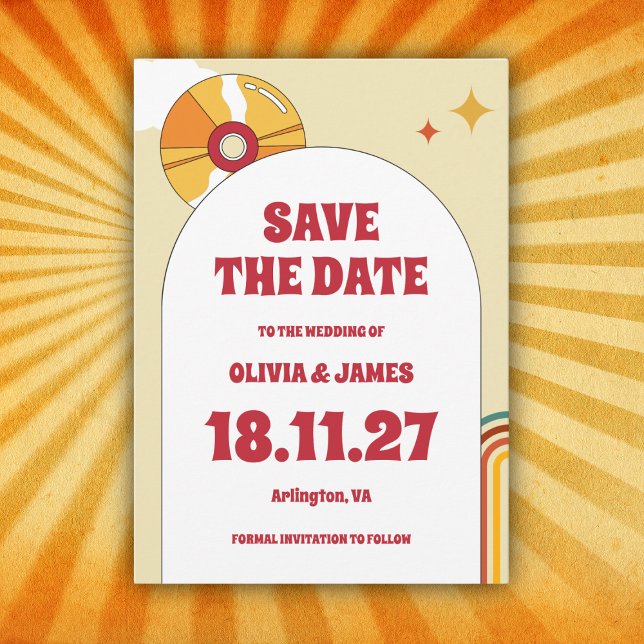 60s Retro Soft Orange Music Vinyl Groovy Wedding Save The Date (Creator Uploaded)