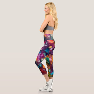 60s Retro Tye Die 70s Hippy Capri Leggings