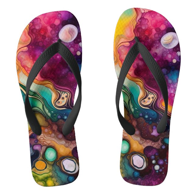 60s Retro Tye Die 70s Hippy Thongs (Footbed)