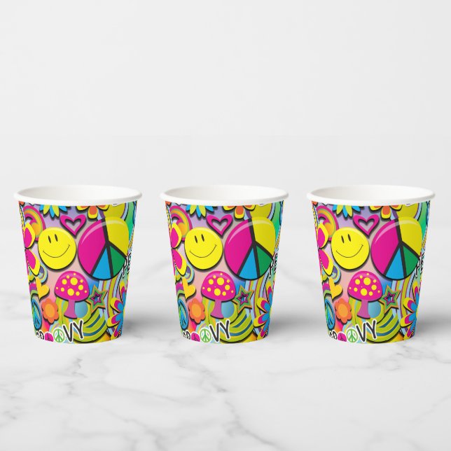 60's Sixties Colourful Flower Power Birthday Party Paper Cups (Multi)