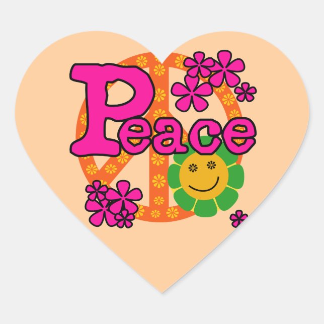 60s Style Peace T-shirts and Gifts Heart Sticker (Front)