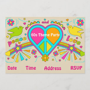 60s theme flower power hippy party invitation