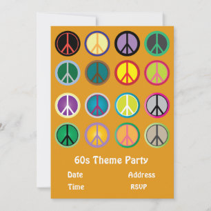 60s theme peace sign hippy party invitation