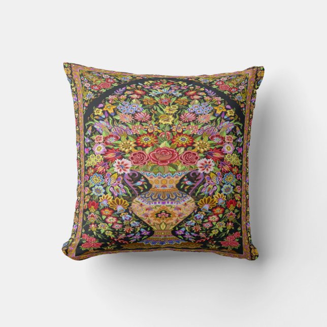 60s Vintage Persian Turkish Floral Flower Kilim Cushion (Front)