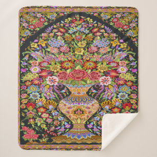 60s Vintage Persian Turkish Floral Flower Kilim Sherpa Blanket
