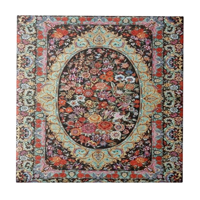 60s Vintage Persian Turkish Floral Flower Pattern  Ceramic Tile (Front)