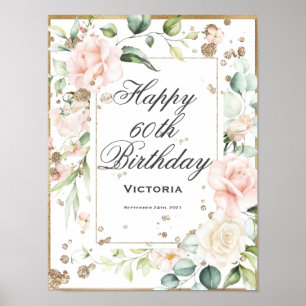 60th 60 Sixty Sixtieth Birthday Floral Poster