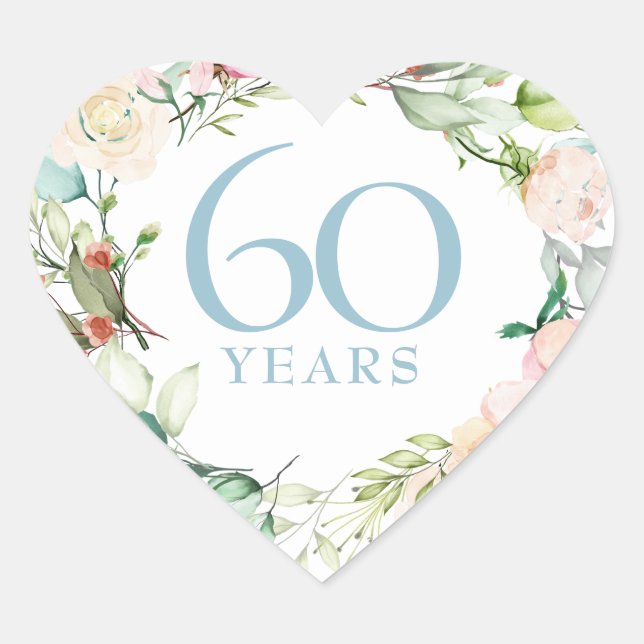 60th / 75th Anniversary Sweet Summer Roses Garland Heart Sticker (Front)