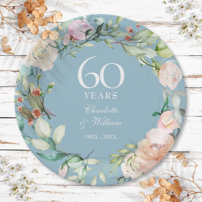 60th 75th Diamond Anniversary Roses Floral Paper Plate (60th 75th Diamond Anniversary Roses Floral Paper Plates)