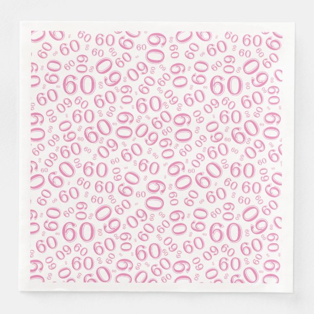 60th Age Random Number Pattern Pink/White Napkin (Front)
