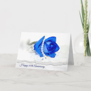 60th Anniversary Blue Rose and Pearls Card