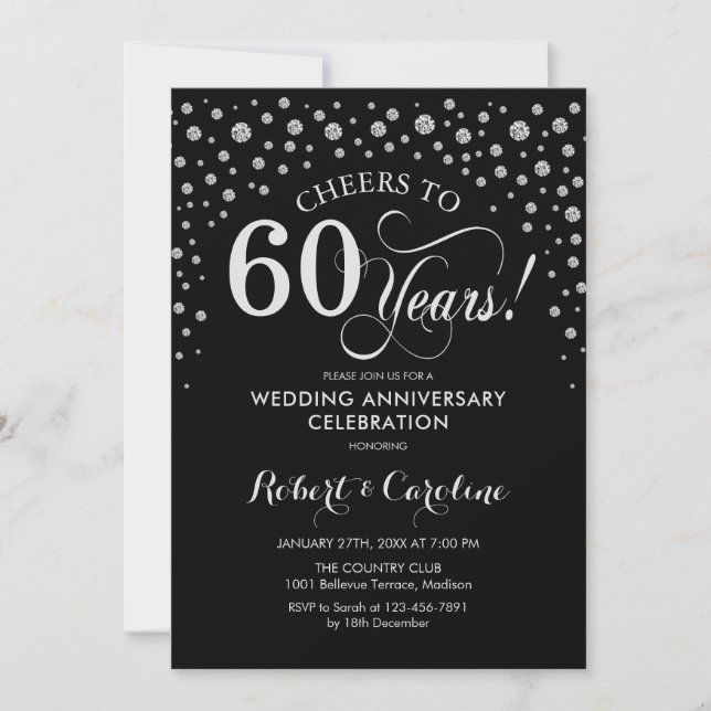 60th Anniversary Celebration - Silver Black Invitation (Front)