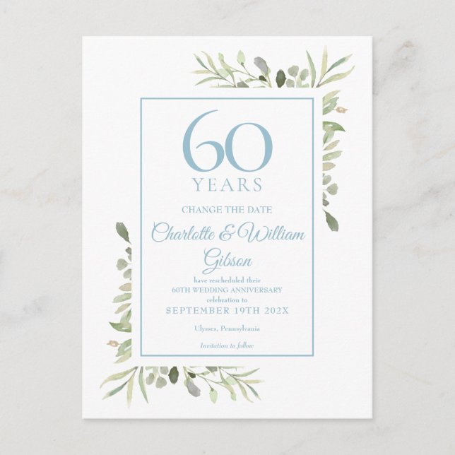 60th Anniversary Change the Date Floral Announcement Postcard (Front)