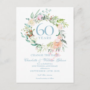 60th Anniversary Change the Date Roses Floral Announcement Postcard