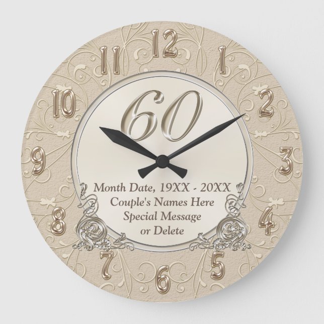 60th Anniversary Clock with YOUR TEXT or Delete it (Front)