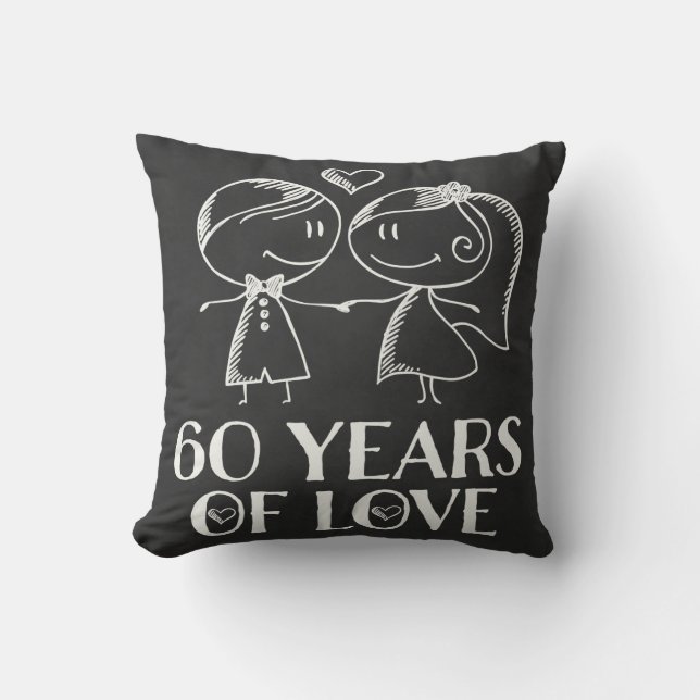 60th Anniversary Couples Chalk Drawn Pillow Gift (Front)