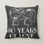 60th Anniversary Couples Chalk Drawn Pillow Gift<br><div class="desc">This darling 60th anniversary gift pillow has hand drawn line drawing chalk married couple with heart and 60 Years of Love quote,  and makes a great keepsake idea.</div>