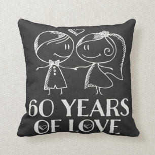 60th Anniversary Couples Chalk Drawn Pillow Gift