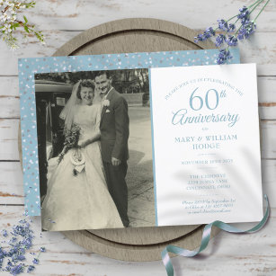 60th Anniversary Diamond Confetti Wedding Photo Invitation