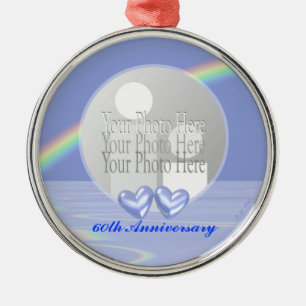 60th Anniversary Diamond Hearts (photo frame) Metal Tree Decoration