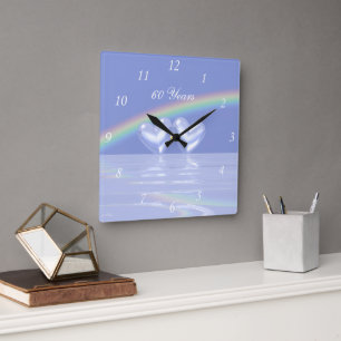 60th Anniversary Diamond Hearts Square Wall Clock