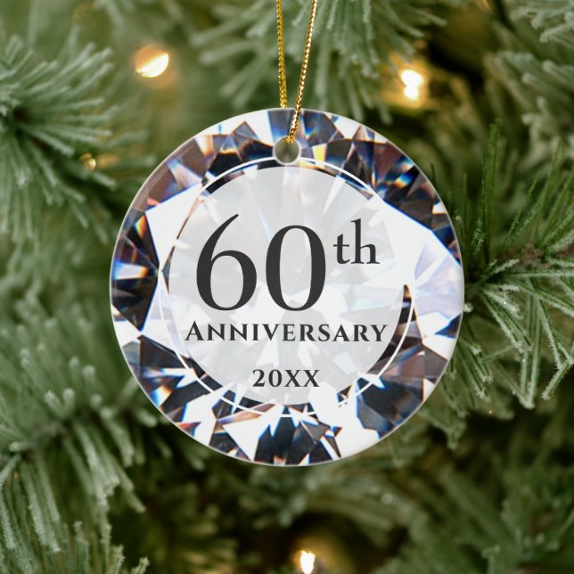 60th Anniversary Diamond Photo Personalised Ceramic Ornament (Tree)