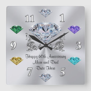 60th Anniversary Gift Non Jewelry Birthstone Gifts Square Wall Clock