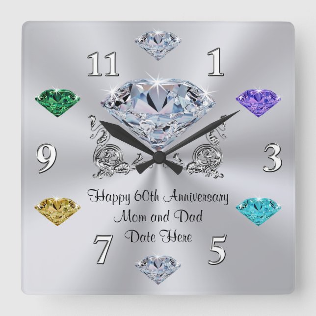 60th Anniversary Gift Non Jewelry Birthstone Gifts Square Wall Clock (Front)