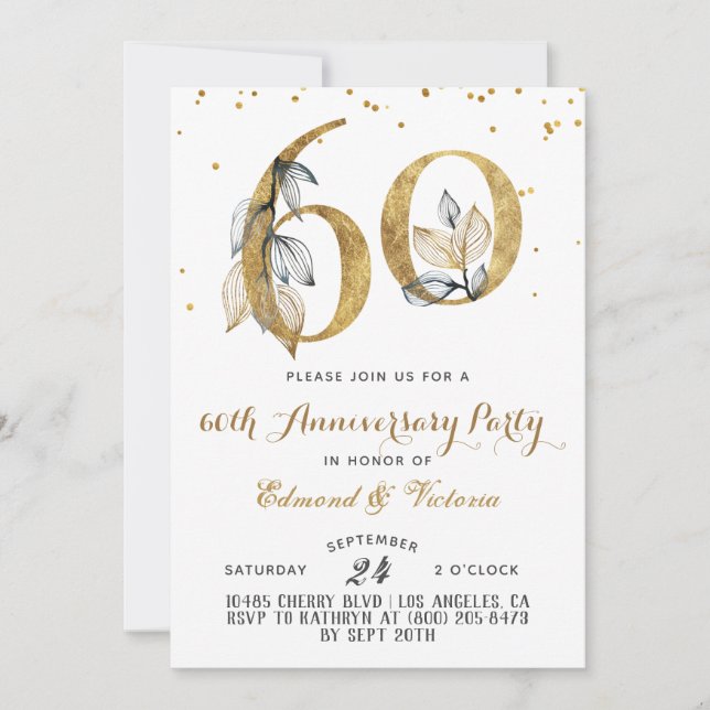 60th Anniversary Gold Floral Invitation (Front)