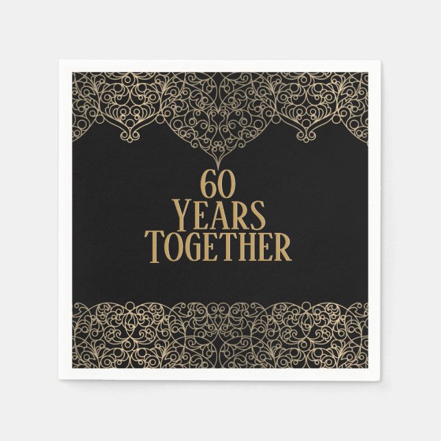 60th Anniversary Gold Lace On Black Napkins (Front)