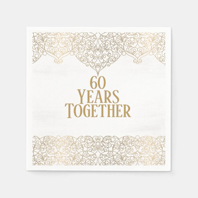 60th Anniversary Gold Lace On White  Napkin (Front)