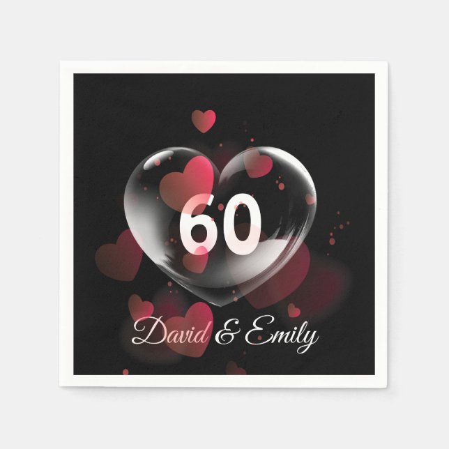 60th Anniversary Heart Bubble With Red Hearts   Napkin (Front)