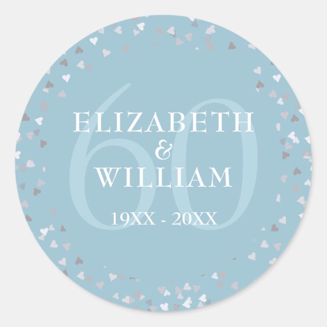 60th Anniversary Hearts Confetti Classic Round Sticker (Front)