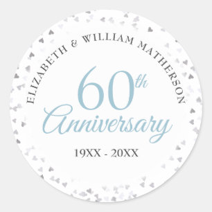 60th Anniversary Hearts Confetti Classic Round Sticker