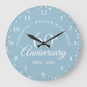 60th Anniversary Hearts Confetti Large Clock