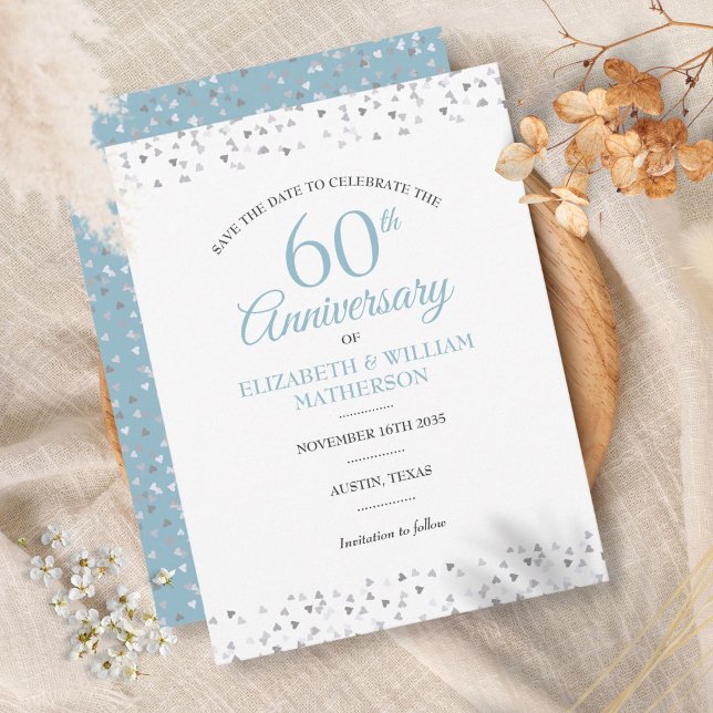 60th Anniversary Hearts Confetti Save the Date Announcement Postcard (Creator Uploaded)