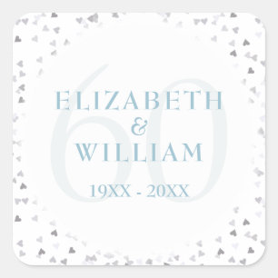 60th Anniversary Hearts Confetti Square Sticker