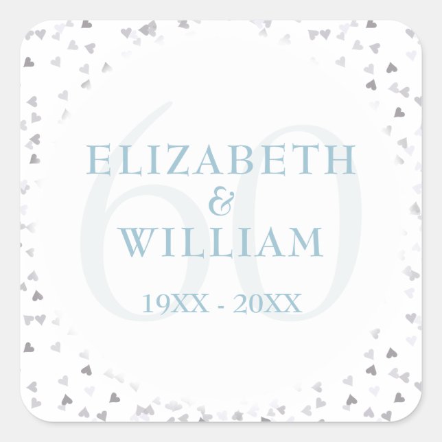 60th Anniversary Hearts Confetti Square Sticker (Front)
