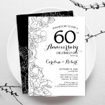 60th Anniversary Invitation - Black White Floral<br><div class="desc">Black White Floral 60th Wedding Anniversary Party Invitation. Minimalist modern design featuring botanical outline drawings accents and typography script font. Elegant invite card perfect for a stylish celebration. Can be customized to any year of marriage. Printed Zazzle invitations or instant download digital printable template.</div>