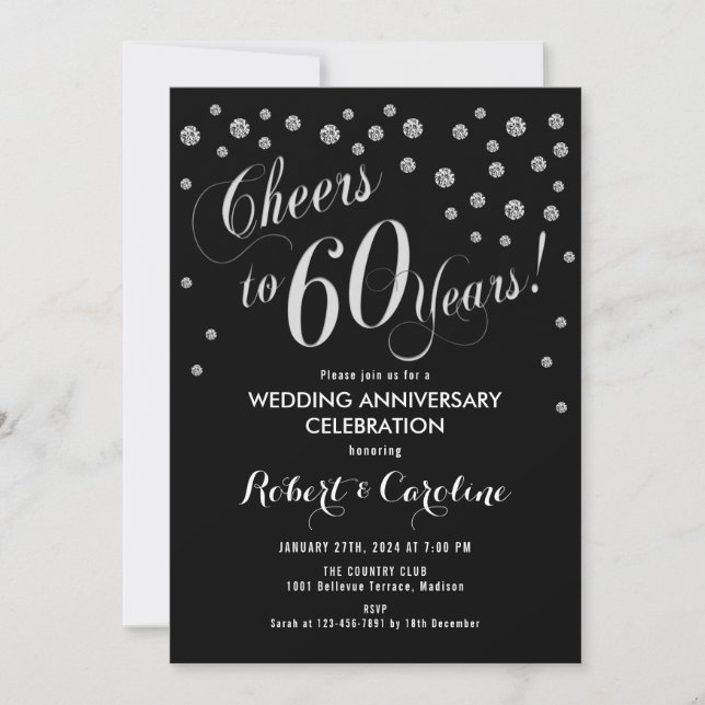 60th Anniversary Invitation in Black & Silver (Front)