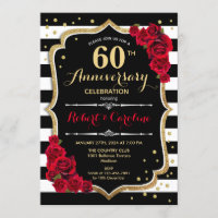 60th Anniversary Invitation - Red Gold Black White