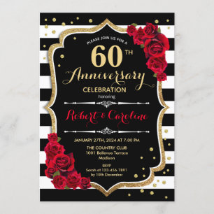 60th Anniversary Invitation - Red Gold Black White