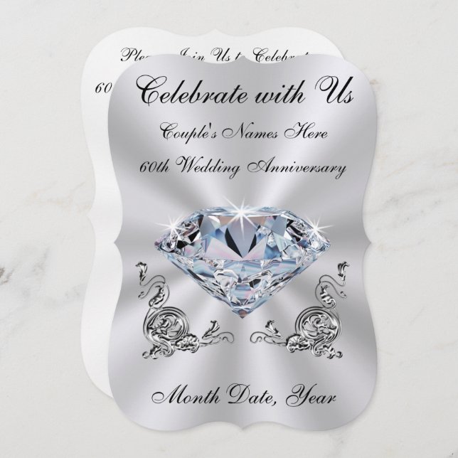 60th Anniversary Invitations, Template or Printed (Front/Back)