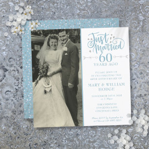 60th Anniversary Just Married Wedding Photo Square Invitation