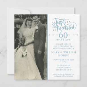 60th Anniversary Just Married Wedding Photo Square Invitation